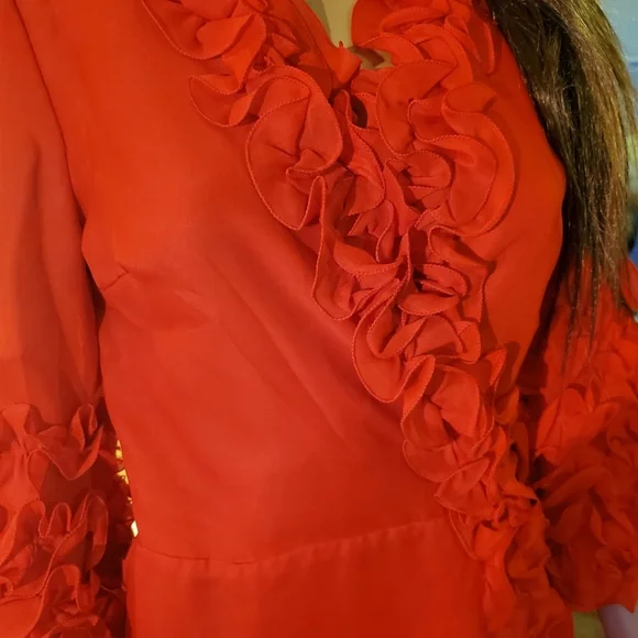 Vintage Red Ruffle 50s Style Robe - Picture 4 of 13